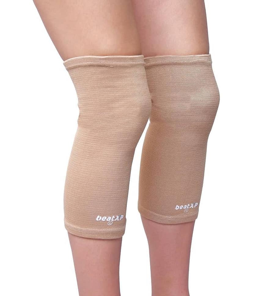 beatXP Knee Support for Men & Women, Knee Compression Support for Pain Relief , Sports, Gym, Cycling - Breathable & Light Weight - 2 Way Stretchable Material - Beige Color (Pack of 2 , Medium)