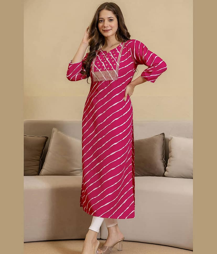 Kapadia Women Viscose Rayon Embroidered Straight Kurti ( Red )
