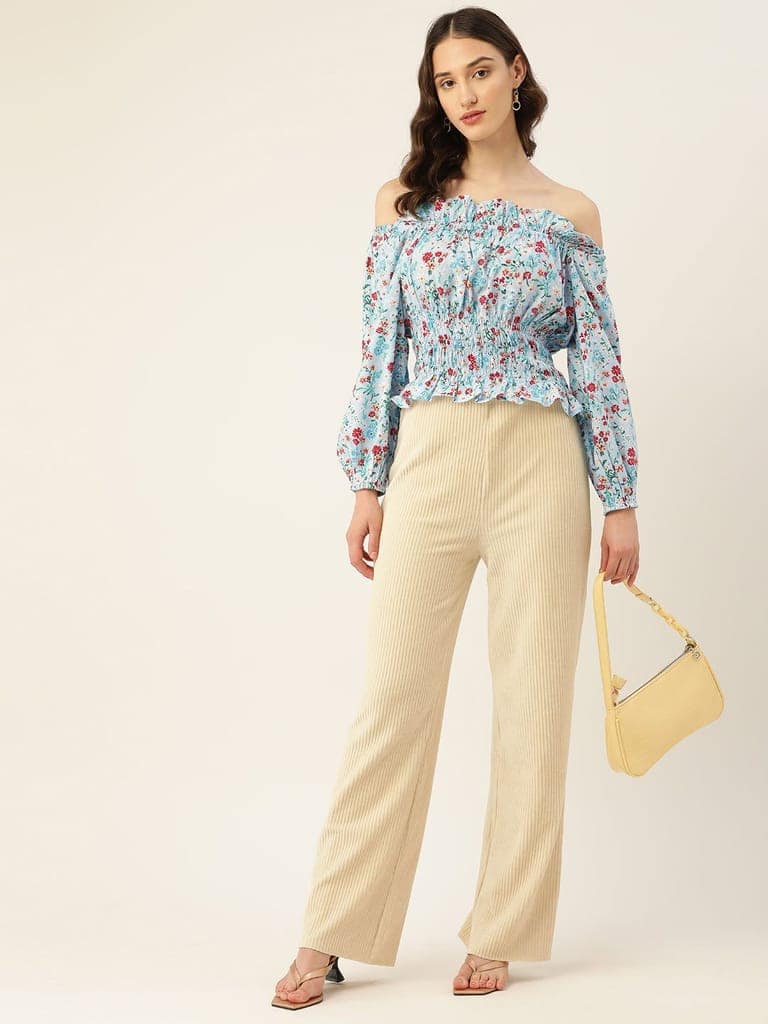 Solid Off-Shoulder Smocked Crepe Top view 10