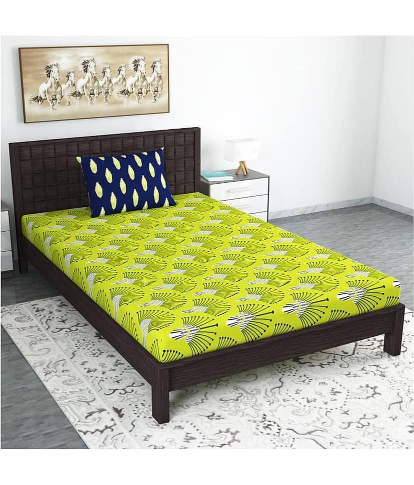 DIVINE CASA Cotton Single Bedsheet ( Green )