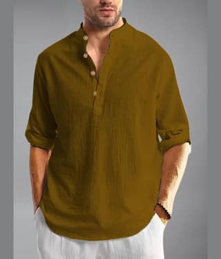 UNI VIBE Brown Cotton Blend Men's Shirt Style Kurta ( Pack of 1 )