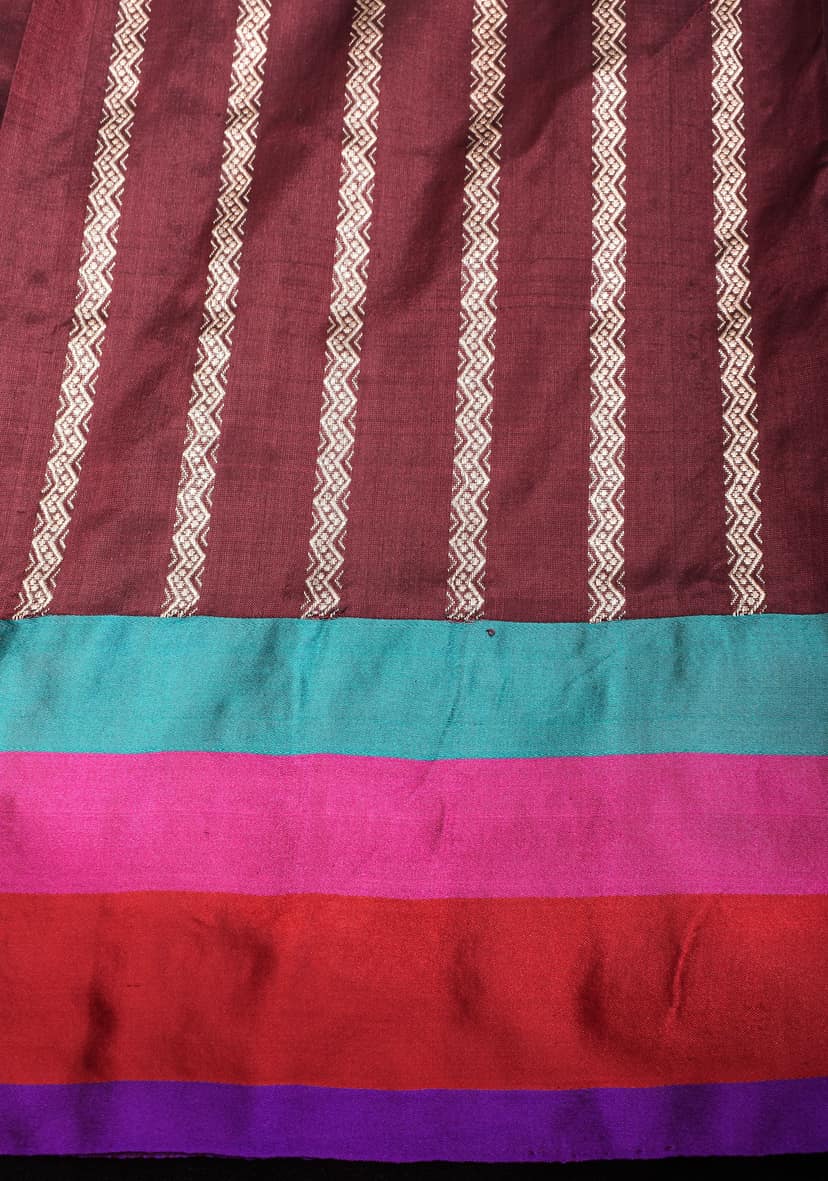 Multicolor Border Brown Pure Banarasi Katan Silk Saree with Meenakari Buttas | SILK MARK CERTIFIED view 6