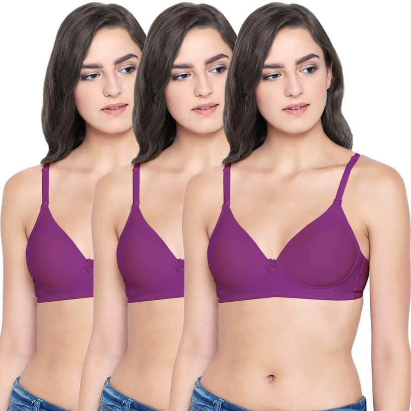 Bodycare Cotton Spandex Padded Non wired Tshirt Bra-Pack of 3