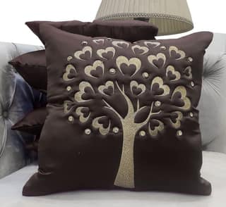 GOODVIBES Brown Gold Embroidered Velvet Cushion Case Luxury Modern Throw Pillow Cover Decorative Pillow for Couch Living Room Bedroom Car| 16X16 Inches | 40cm * 40 cm I Set of 5|