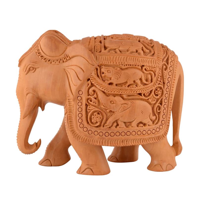 Tribes India Hand Carved Wooden Elephant 6 Inch view 2