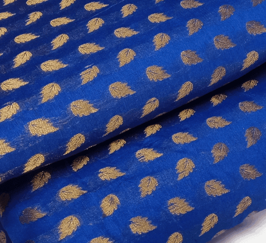 Exquisite Chanderi Silk Banarasi Fabric - Handwoven with Gold Zari | Perfect for Blouse, Ethnic Wear, Evening Gowns, and Home Decor