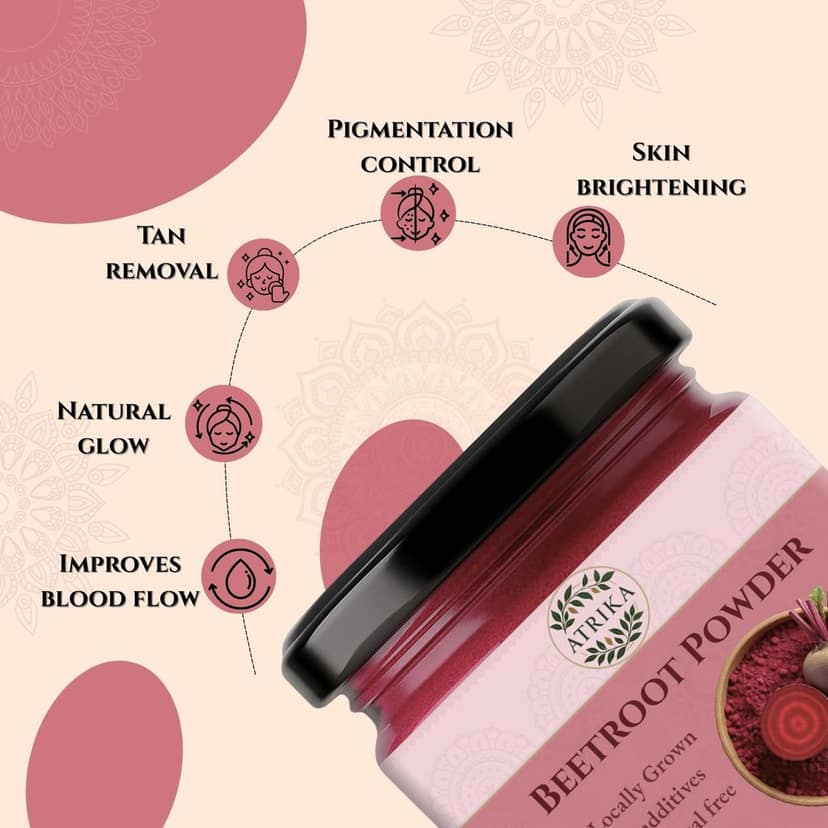 Atrika Beetroot Powder 200g | Pure Edible Beetroot Powder for Face, Skin & Natural Health | Beetroot Face Pack view 2