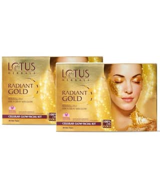 Lotus Herbals Radiant Gold Cellular Glow 1 Facial Kit With 24K Gold Leaves 37g (Pack of 2)