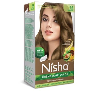 Nisha Creme Hair Color 7.0 Dark Blonde 120g, Permanent Hair Colour with Henna Extract, 100% Grey Coverage