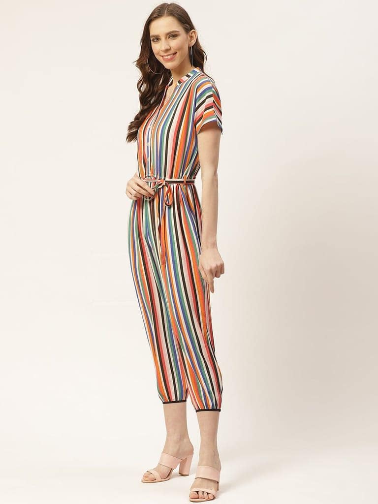 Women Multicoloured Striped Capri Jumpsuit view 3