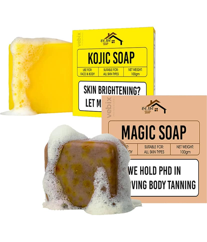 Vebix Professional Beauty Saffron-Sandalwood Soap & Kojic Soap Bathing Bar for All Skin Type ( Pack of 2 )