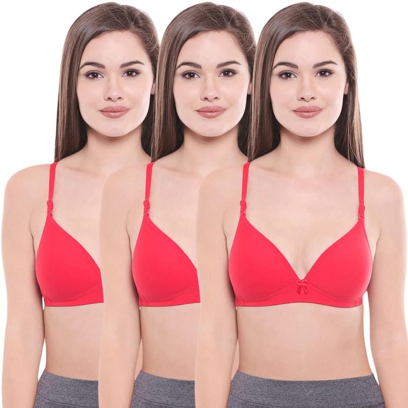 Bodycare Polycotton Padded Non wired Tshirt Bra-Pack of 3