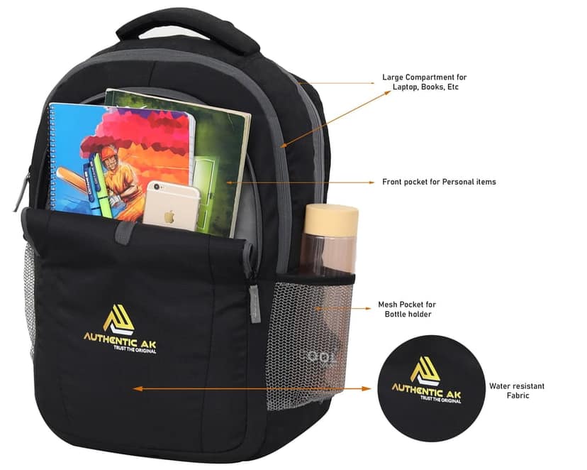 AUTHENTIC AK Laptop Backpack Lastest Design In Multicolor For Men &Women (LAPTOP 28L BACKPACK COLLEGE BAG(BLACK) AAK142, Multicolor) view 9