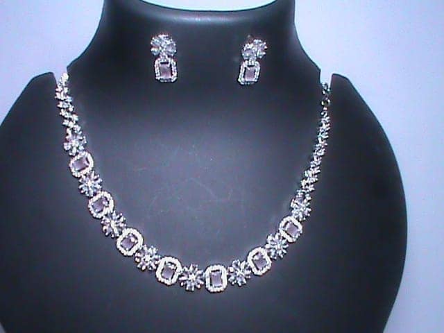 Stunning Cubic Zirconia Tennis Necklace and Stud Earrings Set in White Gold view 2