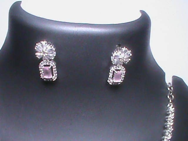 Stunning Cubic Zirconia Tennis Necklace and Stud Earrings Set in White Gold view 4