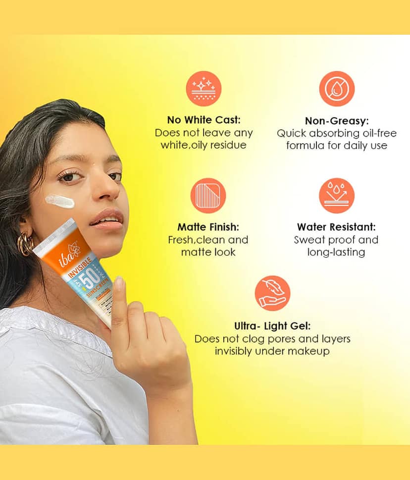 Iba Invisible Spf 50 Sunscreen Pa++++ For All Skin Types Gel Based Oil Free Matte Finish, 100gm, (Pack of 1) view 2