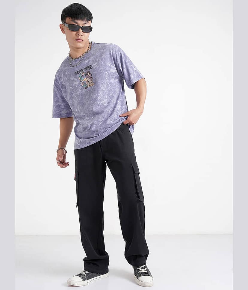 Highlander Men Polyester Oversized Fit Printed T-Shirt ( Purple ) view 2