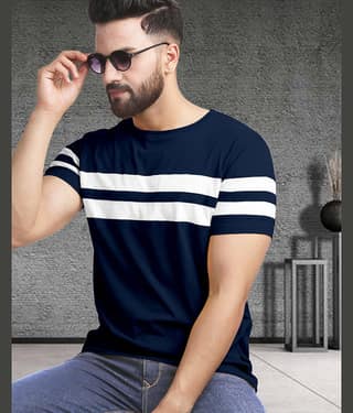 AOOSH Cotton Blend Regular Fit Colorblock Half Sleeves Men's Round T-Shirt - Black ( Pack of 1 )