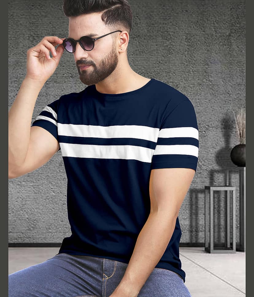 AOOSH Cotton Blend Regular Fit Colorblock Half Sleeves Men's Round T-Shirt - Black ( Pack of 1 )