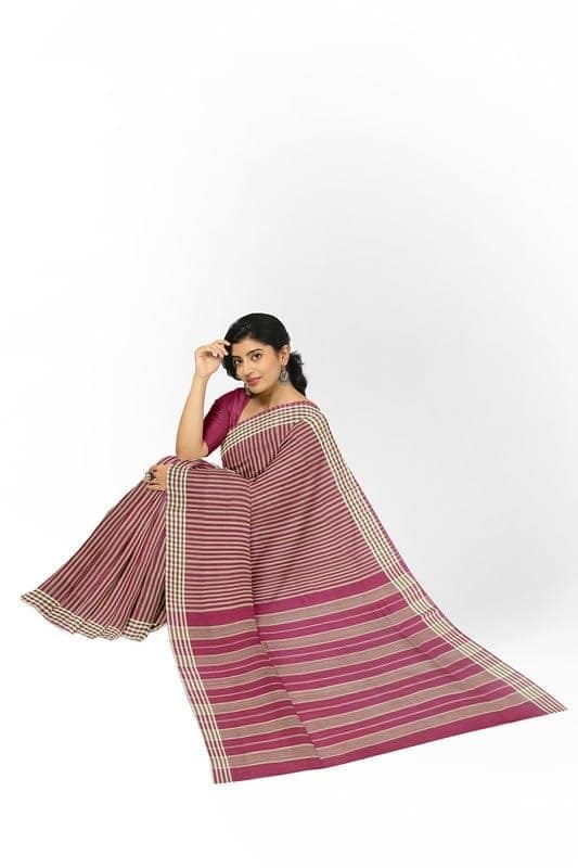 APCO Handloom (A Andhra Pradesh Govt Emporium)- Women's Traditional Pure Handloom Bandar/Polavaram Pink Cotton Saree | PBS0024 view 4