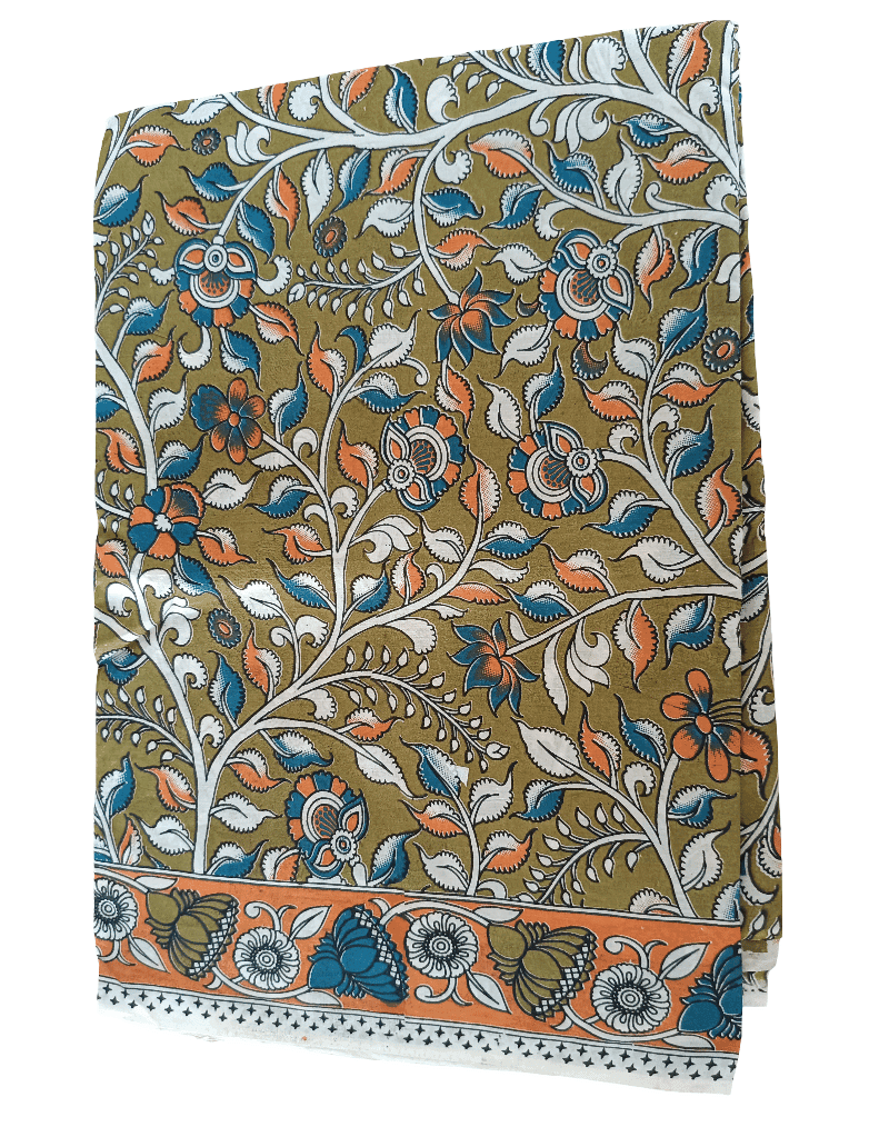 Kalamkari Silk Saree with unstitched Blouse view 5