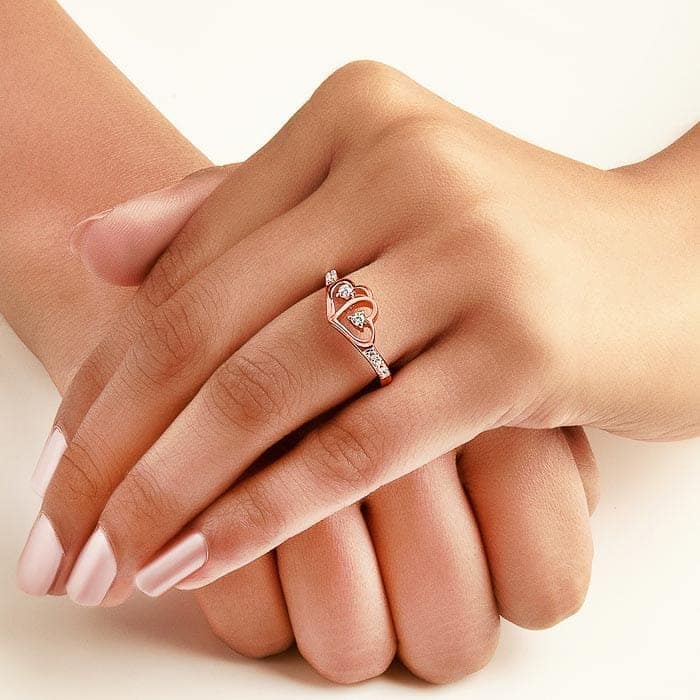 Connected Heart Rose Gold Adjustable Ring view 2