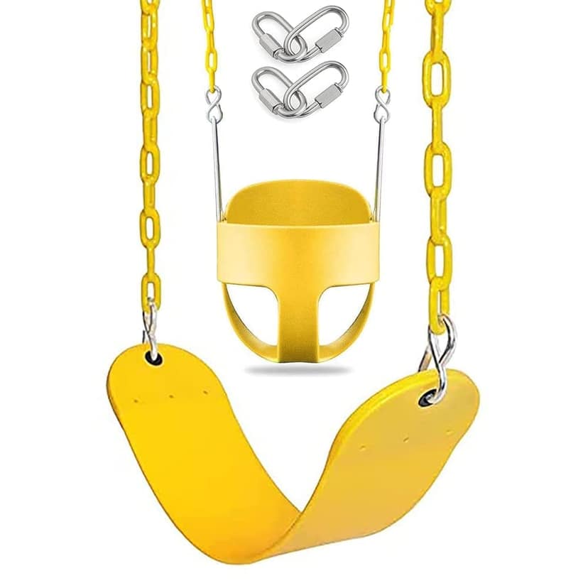 REZNOR High Back Full Swings Seats & Bucket Swing Heavy Duty with 1.5 Meter Chain,Playground Swing Set Accessories Replacement, 4 Oval Shape Stainless Steel Screw Link Snap Hooks for Kids, Adults
