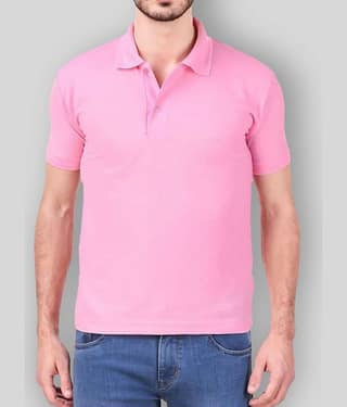 FASHION365 Pack of 1 Cotton Blend Slim Fit Solid Half Sleeves Men's Polo T Shirt ( Pink )