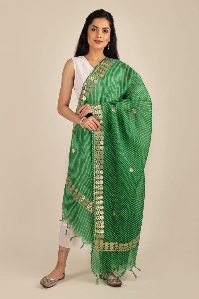 First-Tee Traditional Leheriya Tie-Dye Kota Doria Cotton Dupatta from Jodhpur view 2