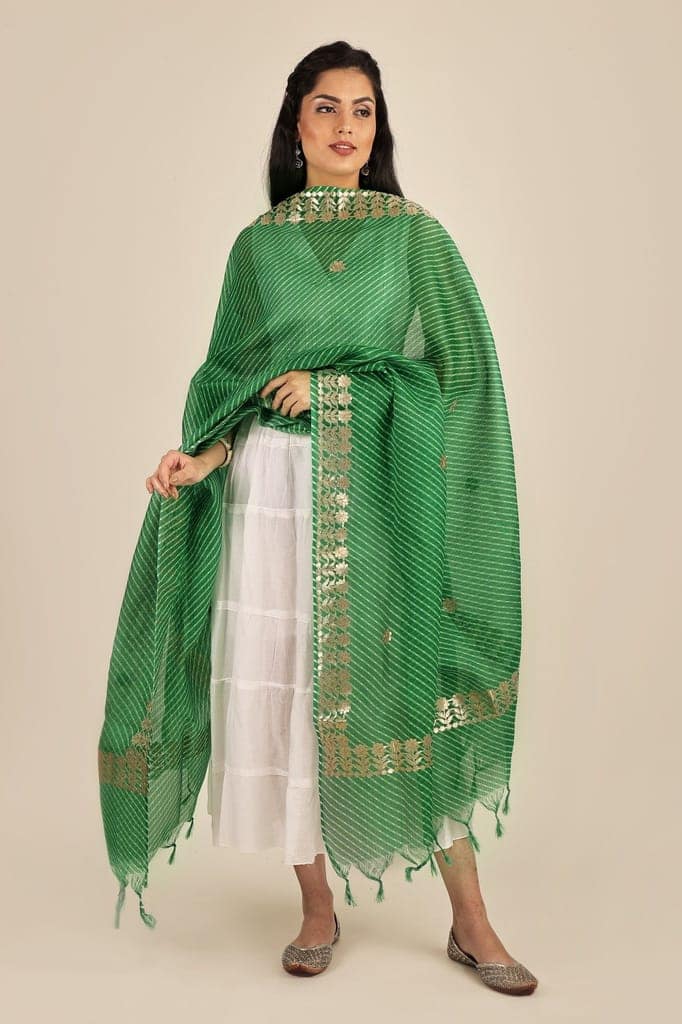 First-Tee Traditional Leheriya Tie-Dye Kota Doria Cotton Dupatta from Jodhpur view 4