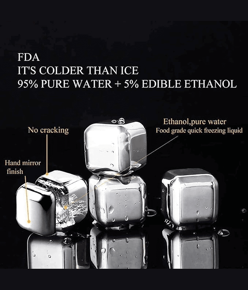 sakimo Stainless Steel Whiskey Stones Set with Tongs & Container – Reusable Metal Ice Cubes for Whiskey, Red , Cocktails – Food-Grade Quick-Freeze Ice Cubes – Chill Drinks Without Dilution view 2