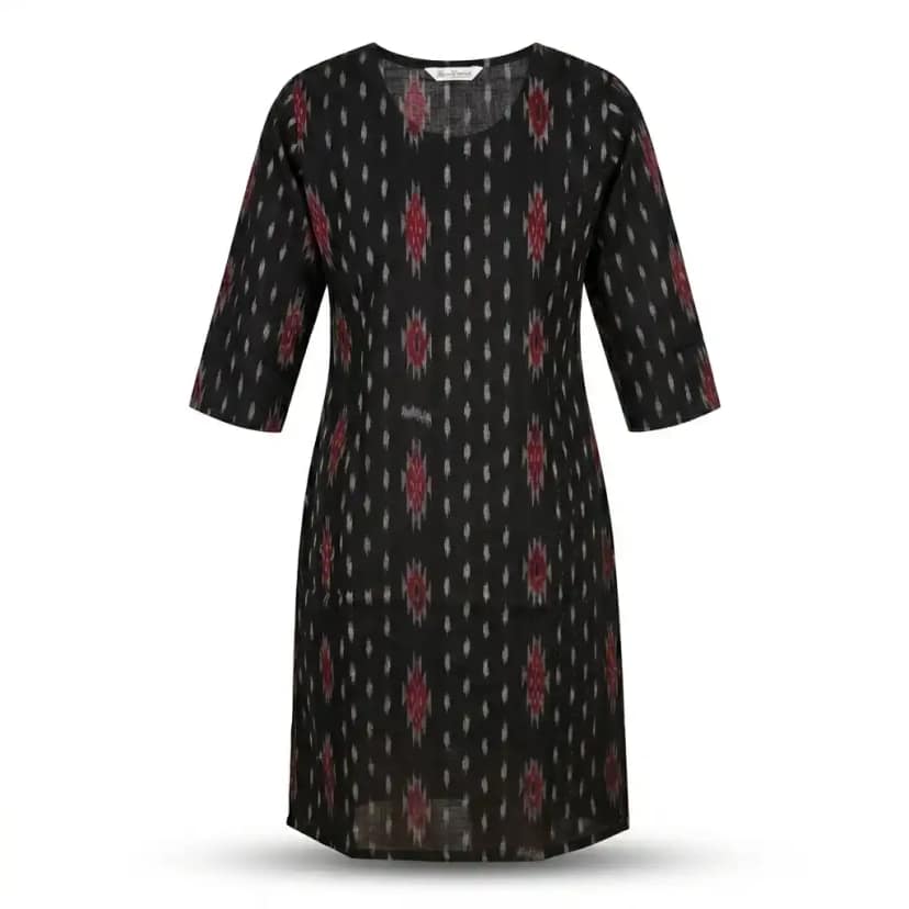 Kurti Printed Black Red – Odisha Handloom view 2