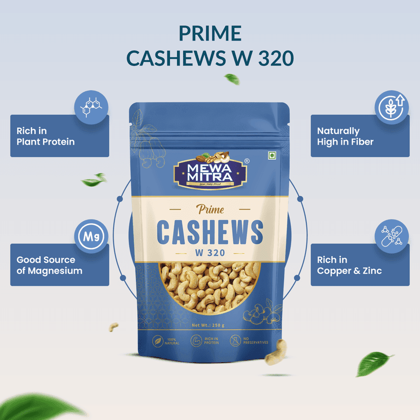 Mewa Mitra Prime Cashews W320 250g | Premium Whole Kaju | Natural High Protein Dry Fruits view 3