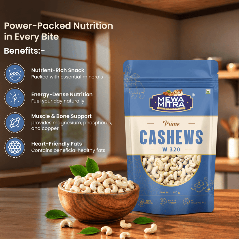 Mewa Mitra Prime Cashews W320 250g | Premium Whole Kaju | Natural High Protein Dry Fruits view 4