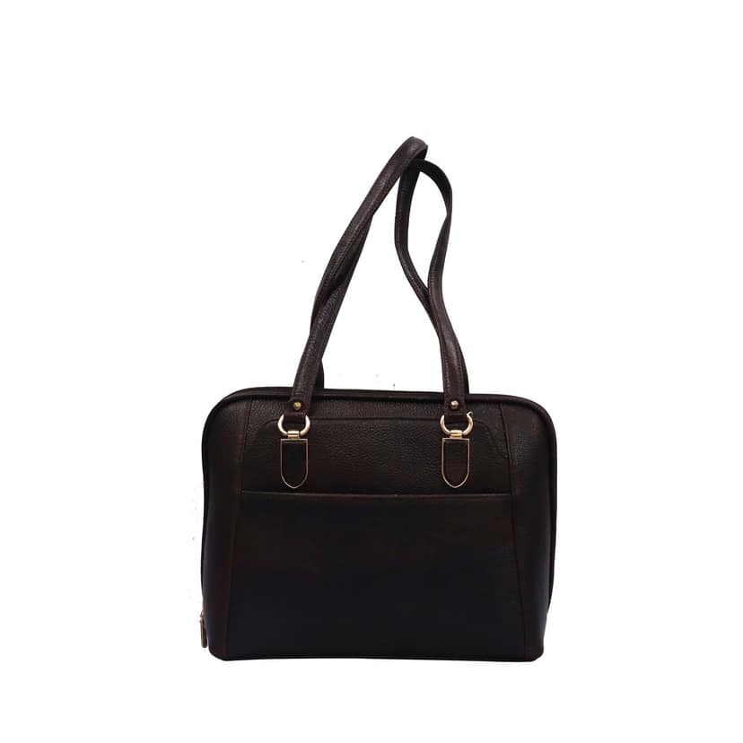 FHS Wide Space Genuine Leather Handbag for girls and women Brown