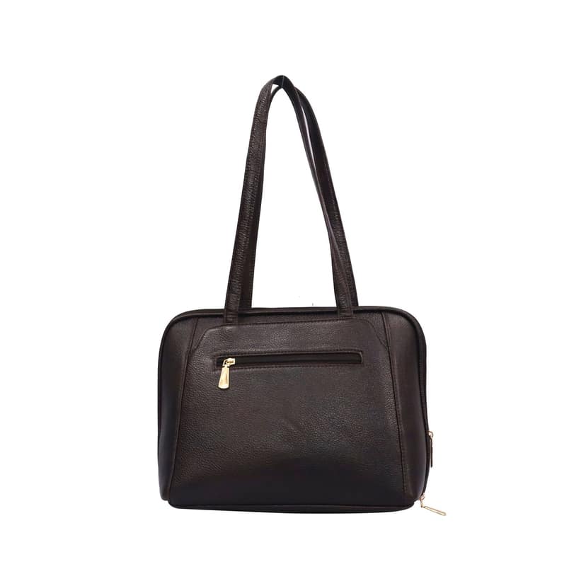FHS Wide Space Genuine Leather Handbag for girls and women Brown view 2