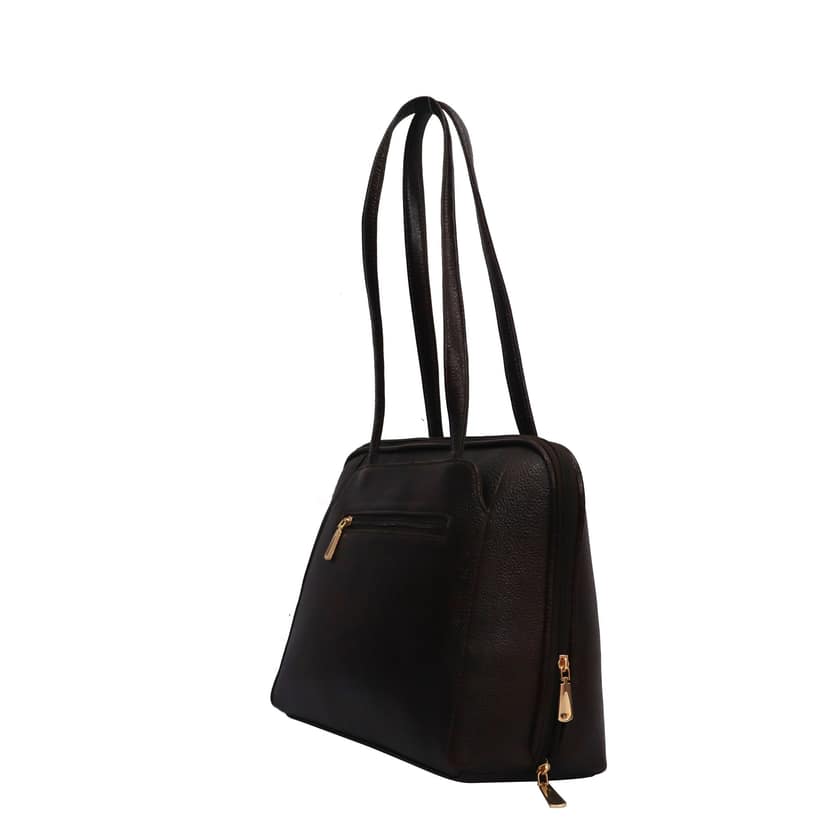 FHS Wide Space Genuine Leather Handbag for girls and women Brown view 3