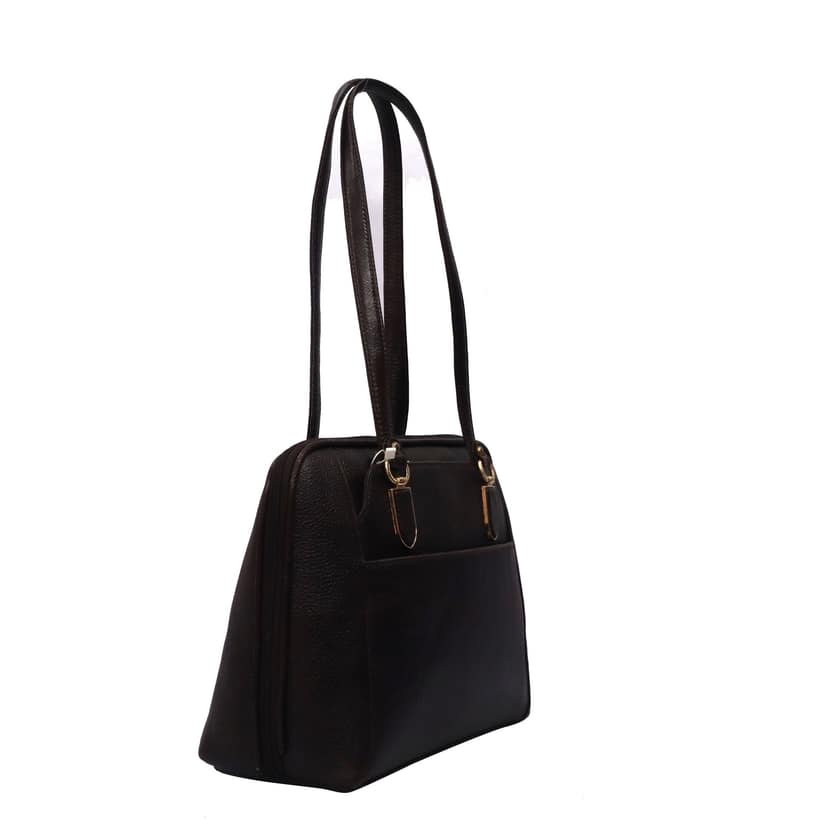 FHS Wide Space Genuine Leather Handbag for girls and women Brown view 4