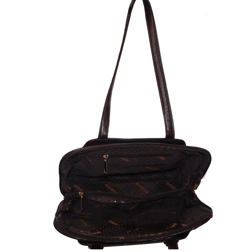 FHS Wide Space Genuine Leather Handbag for girls and women Brown view 6
