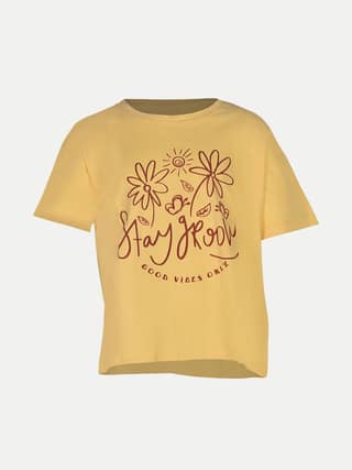 Teen Girls Yellow Printed Crew Neck T-shirt