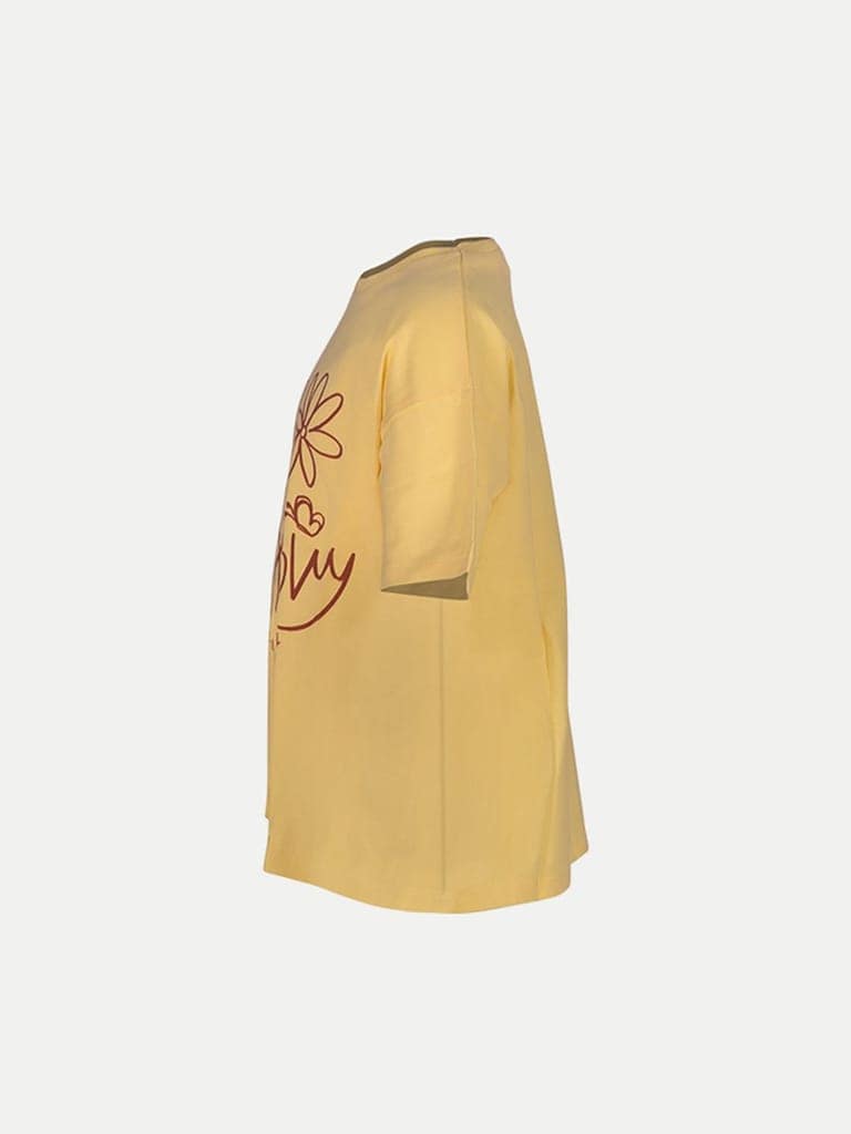 Teen Girls Yellow Printed Crew Neck T-shirt view 3