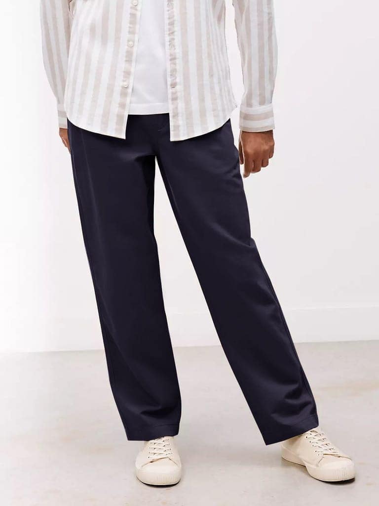 Mens Dark Navy Solid Chinos Trousers view 2