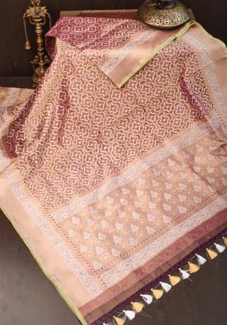 Banarasi Brocade Pure Handwoven Kora Tissue Saree in Purple and Gold | SILK MARK CERTIFIED