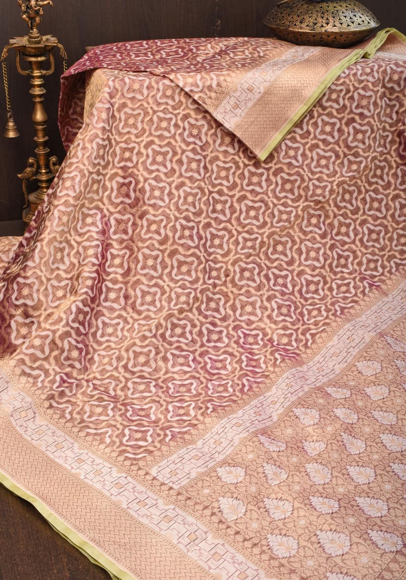 Banarasi Brocade Pure Handwoven Kora Tissue Saree in Purple and Gold | SILK MARK CERTIFIED view 10