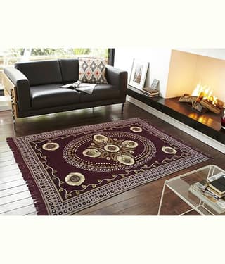 Aazeem Maroon Velvet Dhurrie Carpet Abstract 5x7 Ft