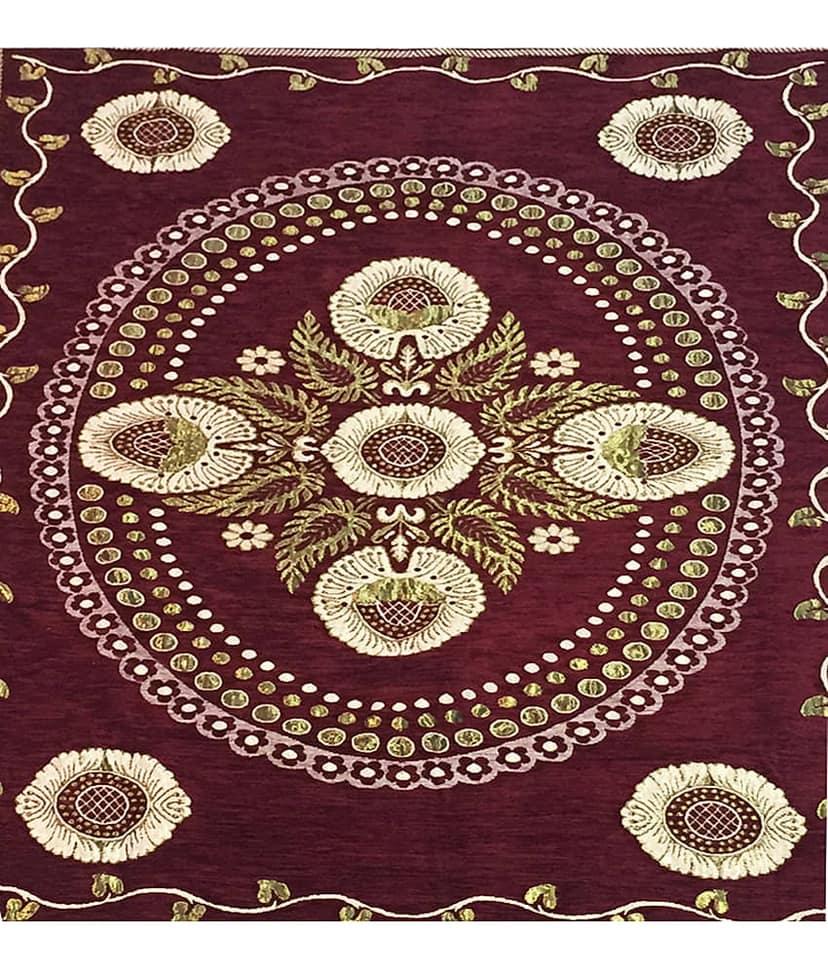 Aazeem Maroon Velvet Dhurrie Carpet Abstract 5x7 Ft view 2