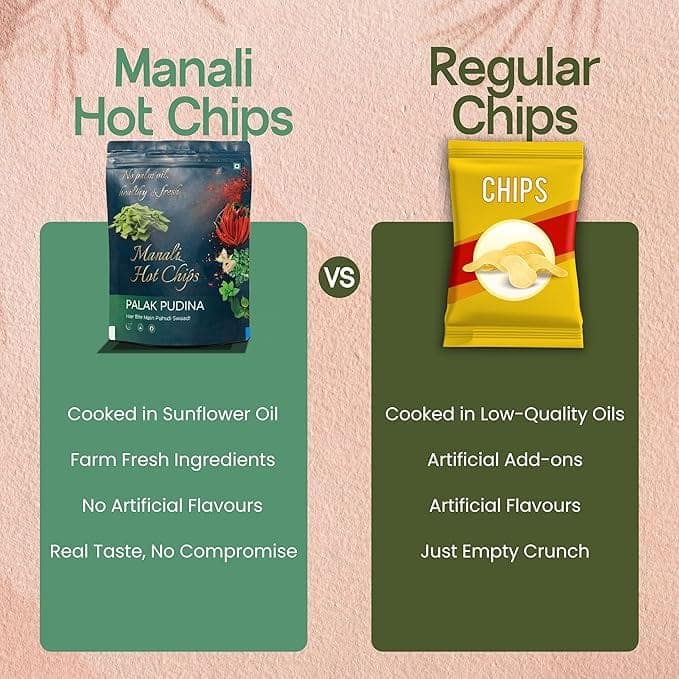 Manali Hot Chips Organic Potato Wafers Palak Pudina Flavor 55g | Farm Fresh Thin & Crunchy Crispy Snack | No Palm Oil(Pack of 2) view 4