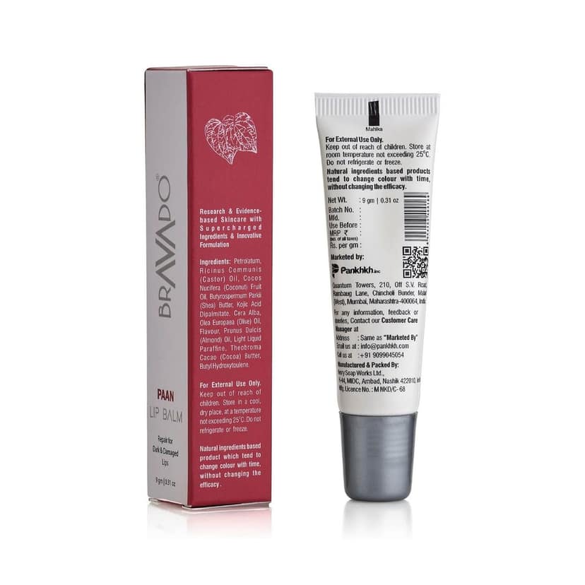 BRAVADO Lip Balm - Paan | Long-Lasting Moisturizing, For Dry, Cracked, Pigmented, Tinted & Chapped Lips | 24-Hour Hydration & Peptide Infused | for Men, Women | Brightening Dark Lip Balm | 9gm view 2