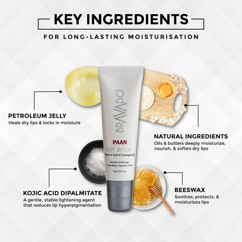 BRAVADO Lip Balm - Paan | Long-Lasting Moisturizing, For Dry, Cracked, Pigmented, Tinted & Chapped Lips | 24-Hour Hydration & Peptide Infused | for Men, Women | Brightening Dark Lip Balm | 9gm view 3