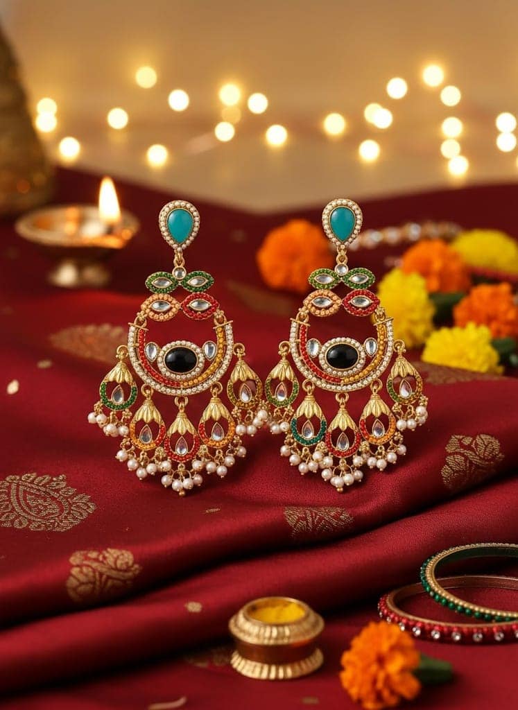 Gold Plated - Traditional Jhumka Earrings for Women | Antique Temple Design Long Dangler Earrings view 4